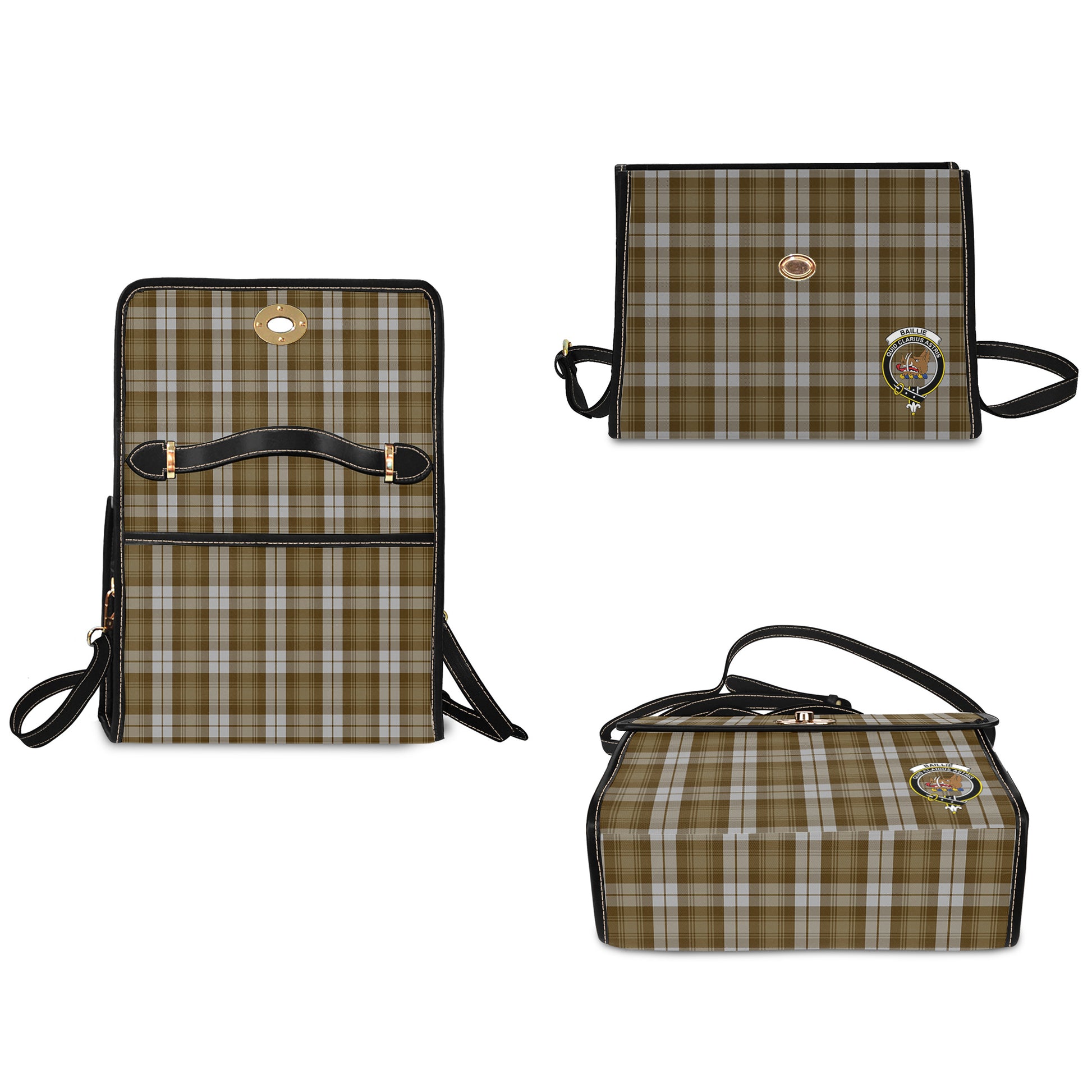 Baillie Dress Tartan Leather Strap Waterproof Canvas Bag with Family Crest - Tartanvibesclothing