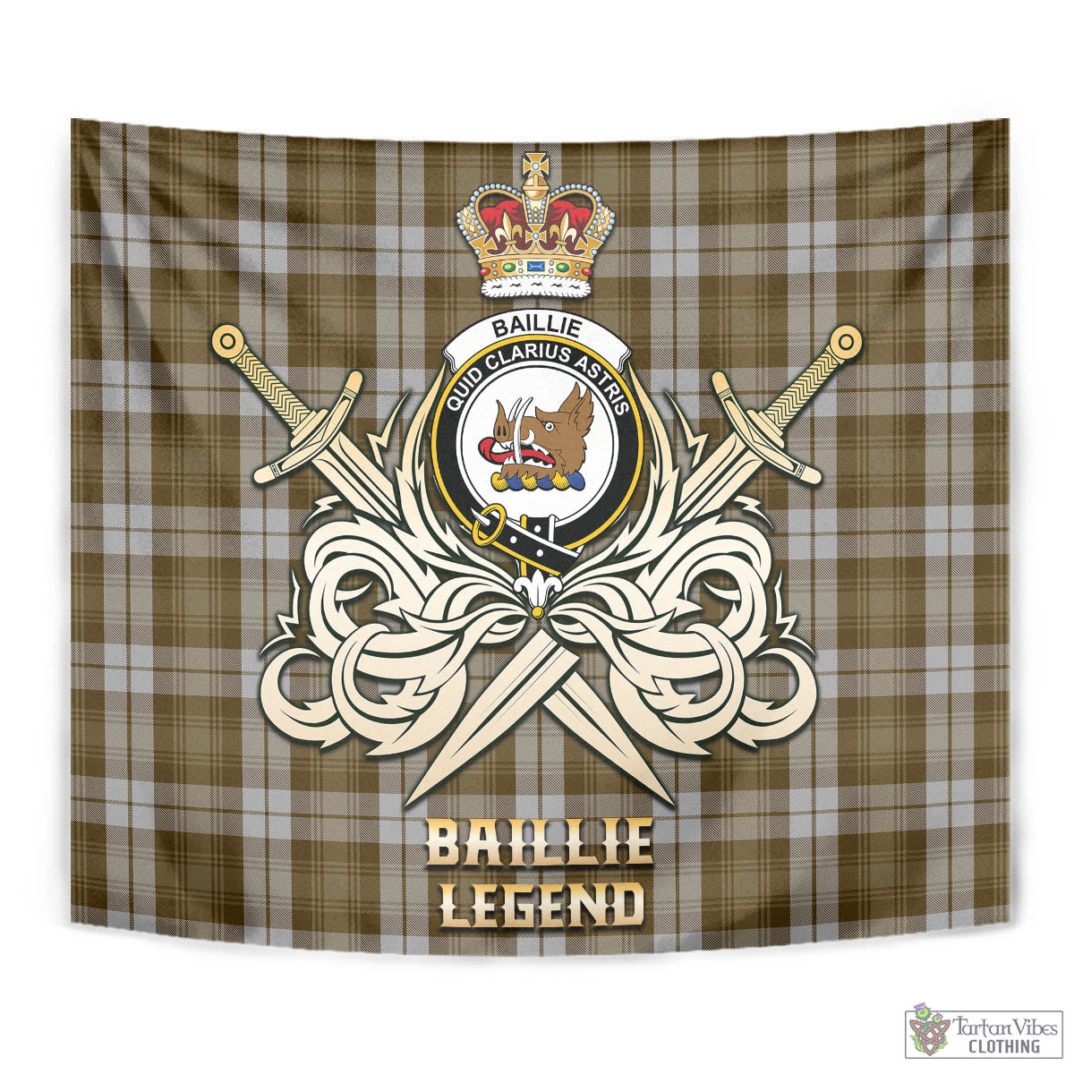 Tartan Vibes Clothing Baillie Dress Tartan Tapestry with Clan Crest and the Golden Sword of Courageous Legacy