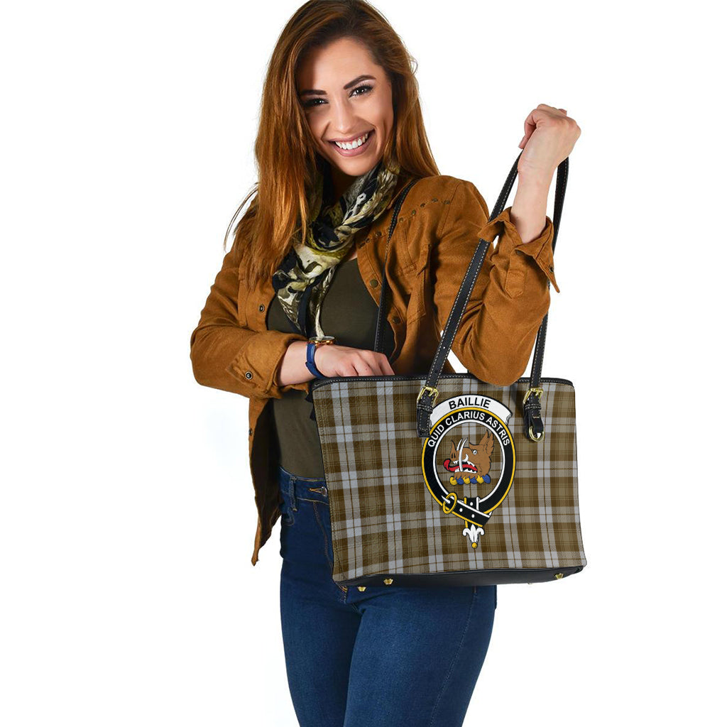 Baillie Dress Tartan Leather Tote Bag with Family Crest - Tartanvibesclothing