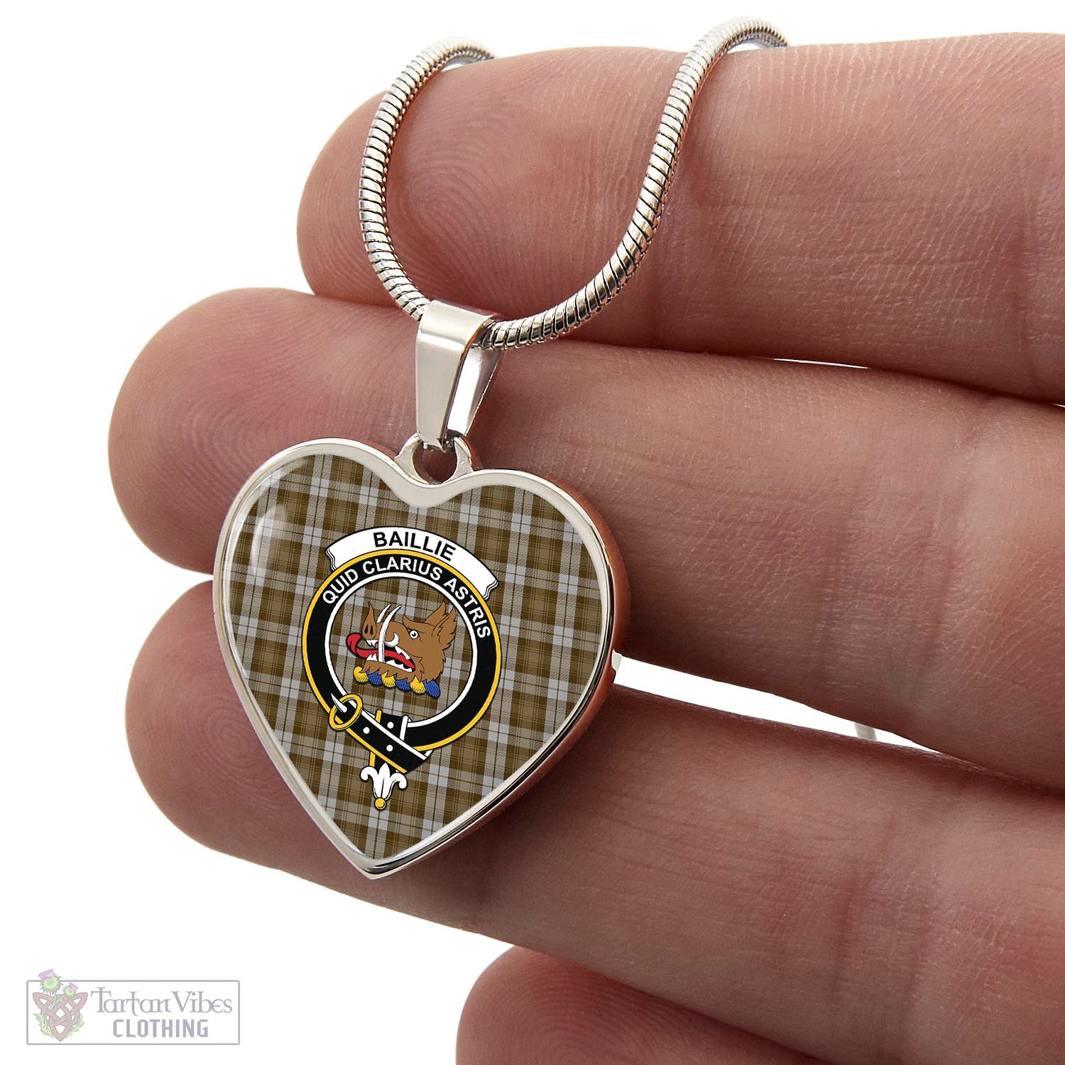 Tartan Vibes Clothing Baillie Dress Tartan Heart Necklace with Family Crest