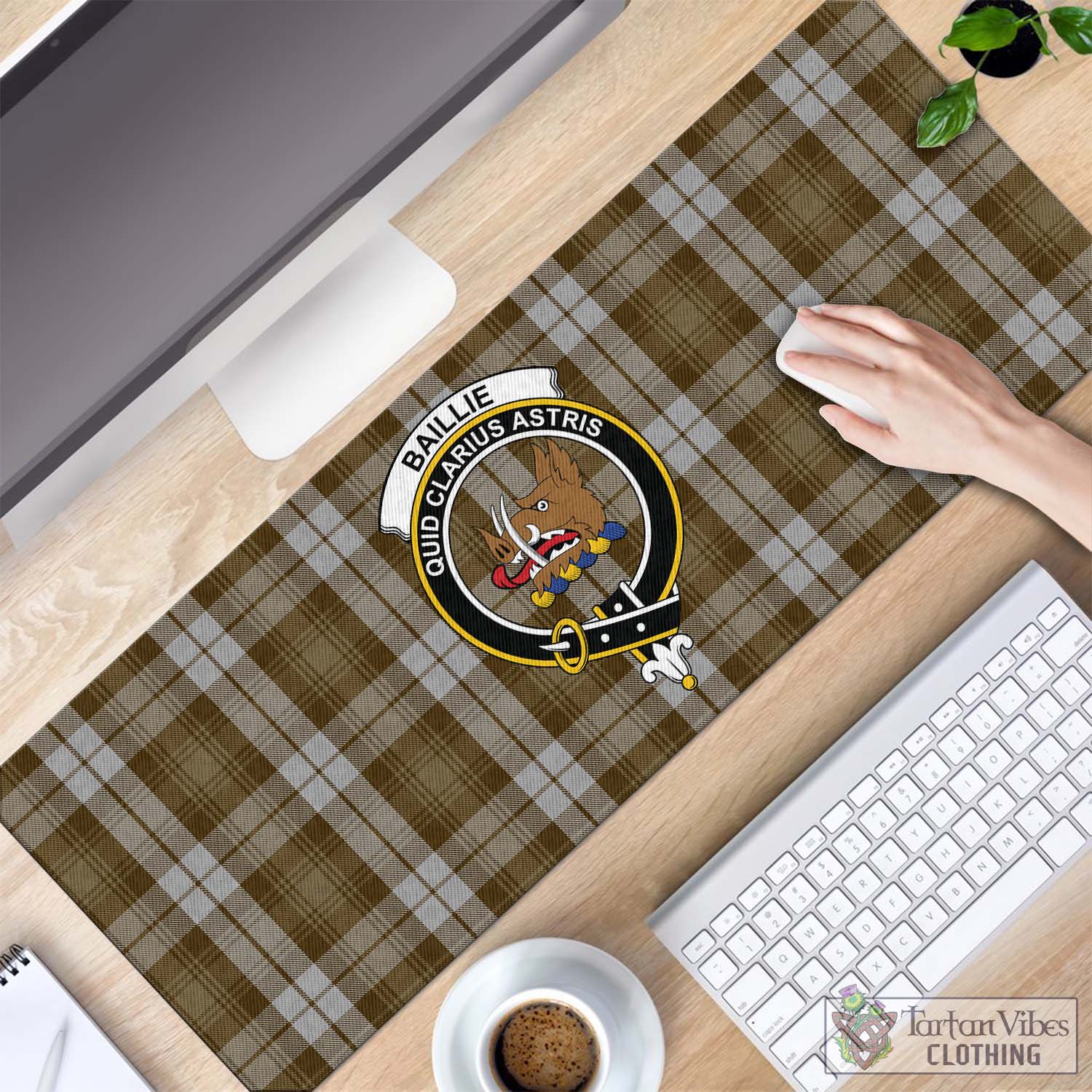 Tartan Vibes Clothing Baillie Dress Tartan Mouse Pad with Family Crest