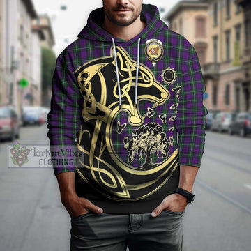 Baillie Highland Society Tartan Hoodie with Family Crest Celtic Wolf Style