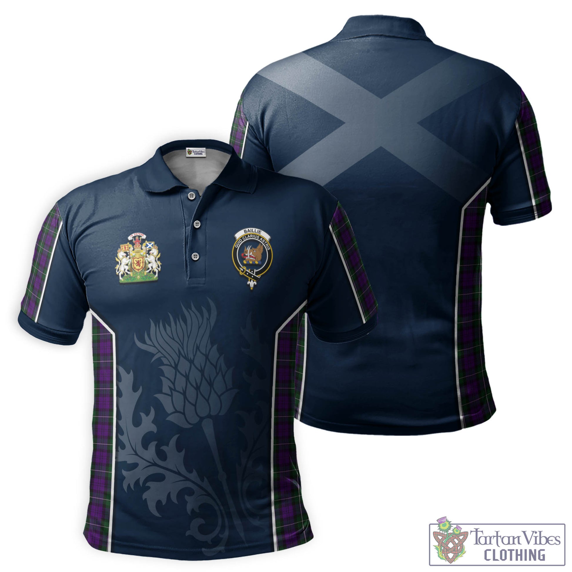 Baillie Highland Society Tartan Men's Polo Shirt with Family Crest and Scottish Thistle Vibes Sport Style Kid - Tartan Vibes Clothing