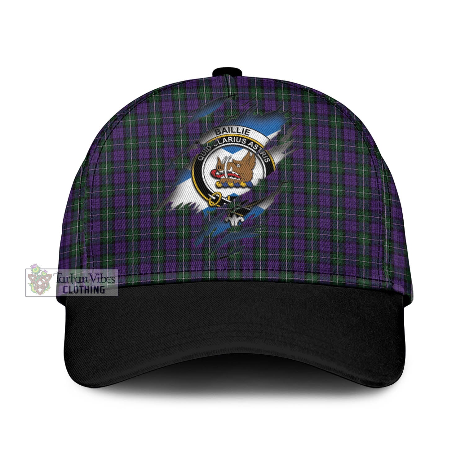 Tartan Vibes Clothing Baillie Highland Society Tartan Classic Cap with Family Crest In Me Style