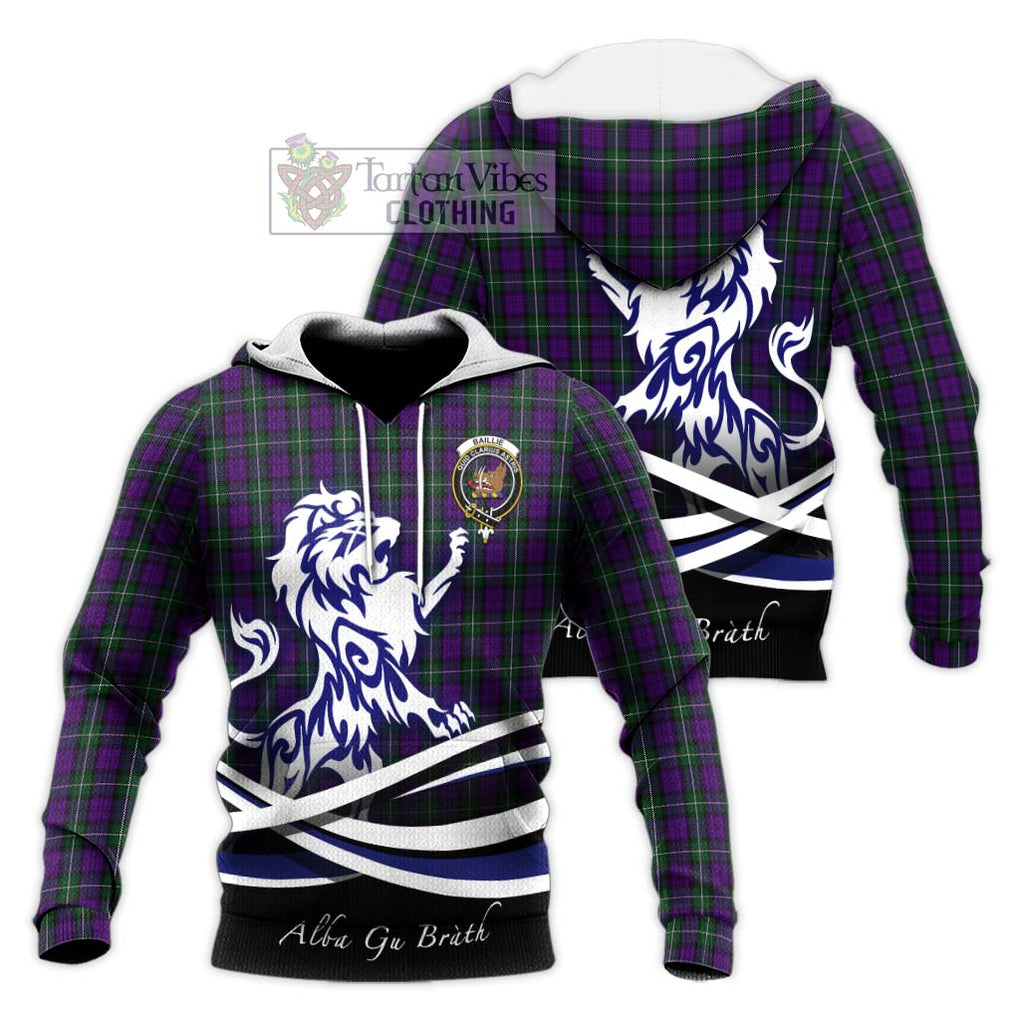 Baillie Highland Society Tartan Knitted Hoodie with Alba Gu Brath Regal Lion Emblem Unisex Knitted Pullover Hoodie - Tartanvibesclothing Shop