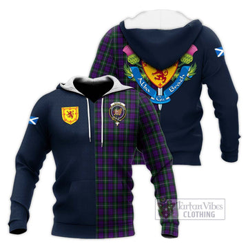 Baillie Highland Society Tartan Knitted Hoodie Alba with Scottish Lion Royal Arm Half Style