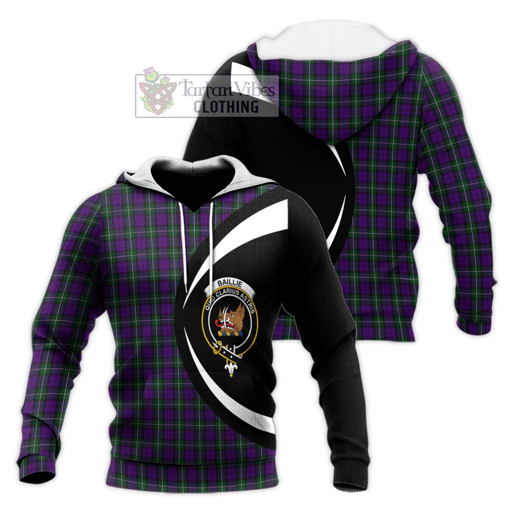 Baillie Highland Society Tartan Knitted Hoodie with Family Crest Circle Style Unisex Knitted Pullover Hoodie - Tartan Vibes Clothing