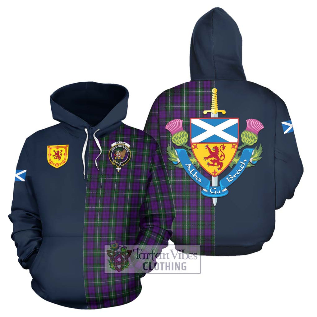 Tartan Vibes Clothing Baillie Highland Society Tartan Hoodie with Scottish Lion Royal Arm Half Style