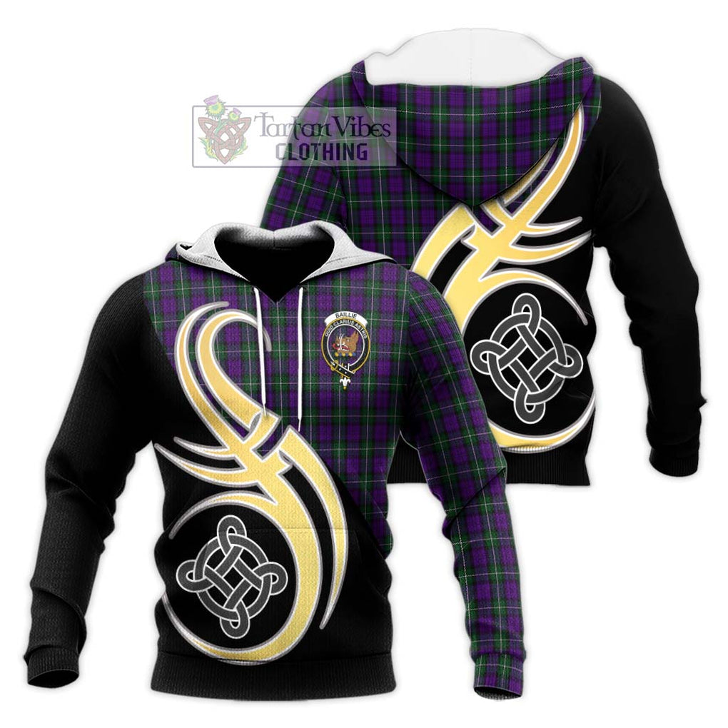 Baillie Highland Society Tartan Knitted Hoodie with Family Crest and Celtic Symbol Style Unisex Knitted Pullover Hoodie - Tartan Vibes Clothing