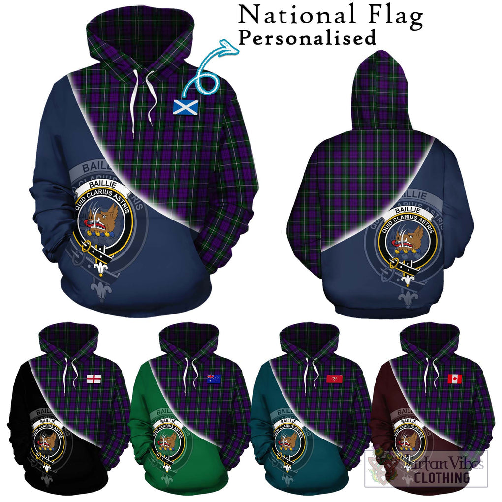 Baillie Highland Society Tartan Hoodie with Personalised National Flag and Family Crest Half Style Zip Hoodie - Tartanvibesclothing Shop