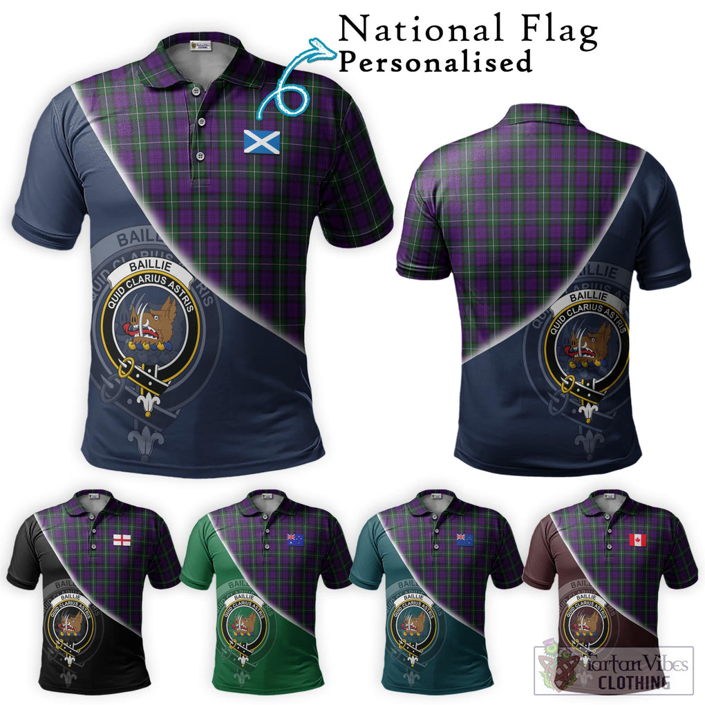 Baillie Highland Society Tartan Polo Shirt with Personalised National Flag and Family Crest Half Style Maroon - Tartanvibesclothing Shop