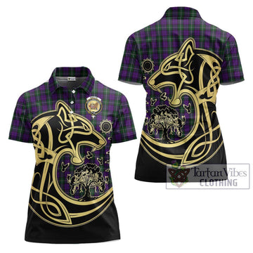 Baillie Highland Society Tartan Women's Polo Shirt with Family Crest Celtic Wolf Style