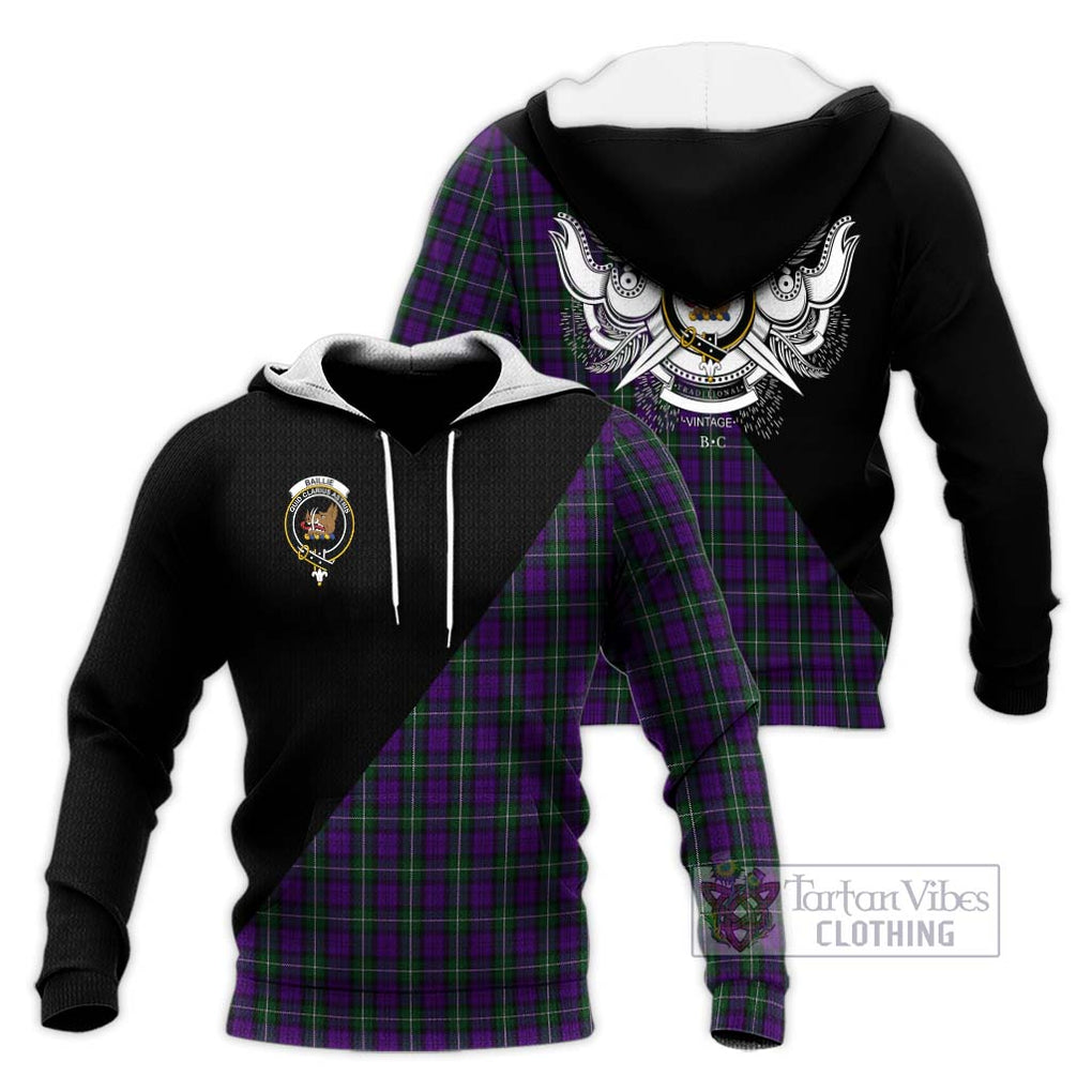 Baillie Highland Society Tartan Knitted Hoodie with Family Crest and Military Logo Style Unisex Knitted Pullover Hoodie - Tartanvibesclothing Shop