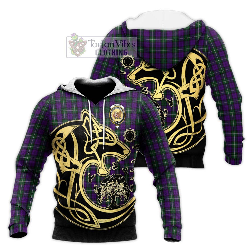 Baillie Highland Society Tartan Knitted Hoodie with Family Crest Celtic Wolf Style Unisex Knitted Pullover Hoodie - Tartan Vibes Clothing