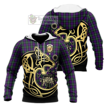 Baillie Highland Society Tartan Knitted Hoodie with Family Crest Celtic Wolf Style