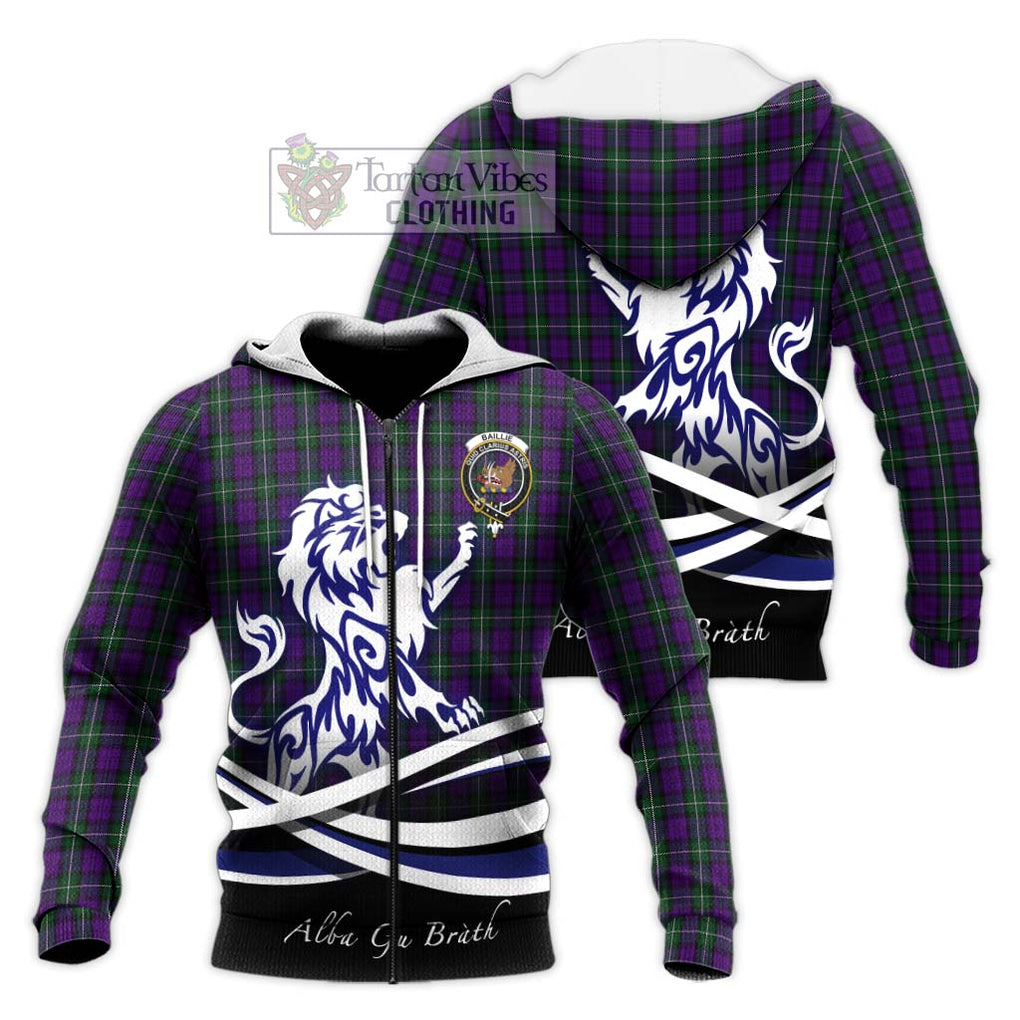 Baillie Highland Society Tartan Knitted Hoodie with Alba Gu Brath Regal Lion Emblem Unisex Knitted Zip Hoodie - Tartanvibesclothing Shop