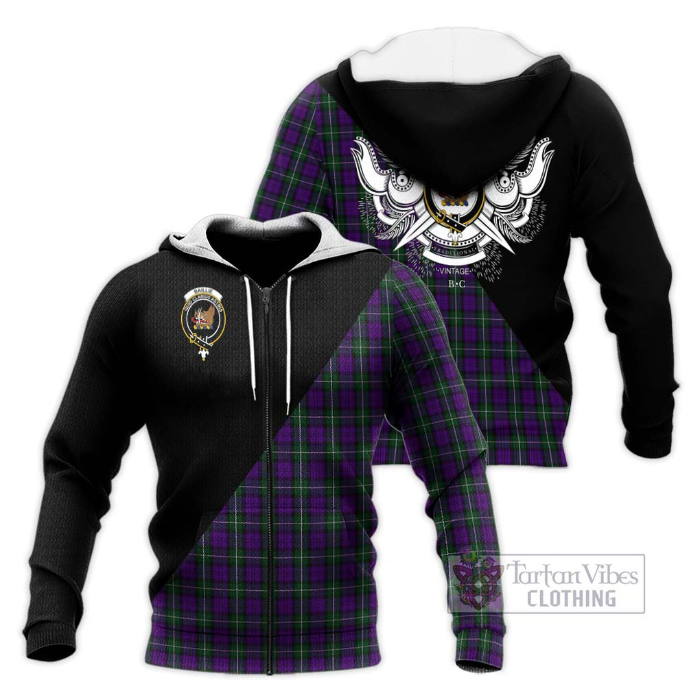 Baillie Highland Society Tartan Knitted Hoodie with Family Crest and Military Logo Style Unisex Knitted Zip Hoodie - Tartanvibesclothing Shop