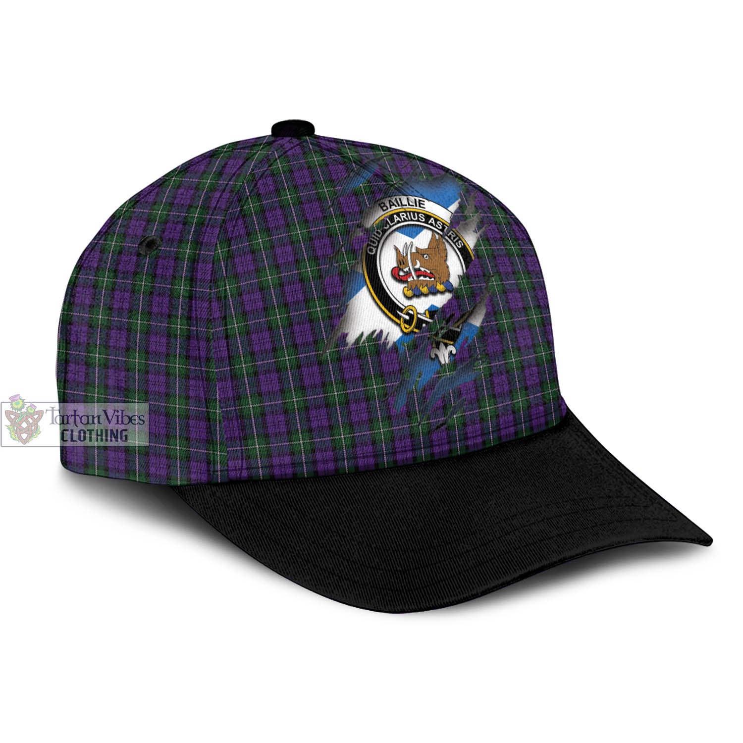 Tartan Vibes Clothing Baillie Highland Society Tartan Classic Cap with Family Crest In Me Style