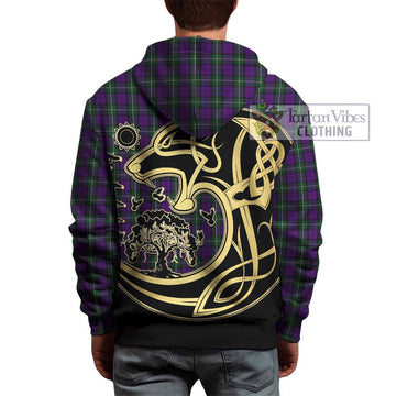 Baillie Highland Society Tartan Hoodie with Family Crest Celtic Wolf Style