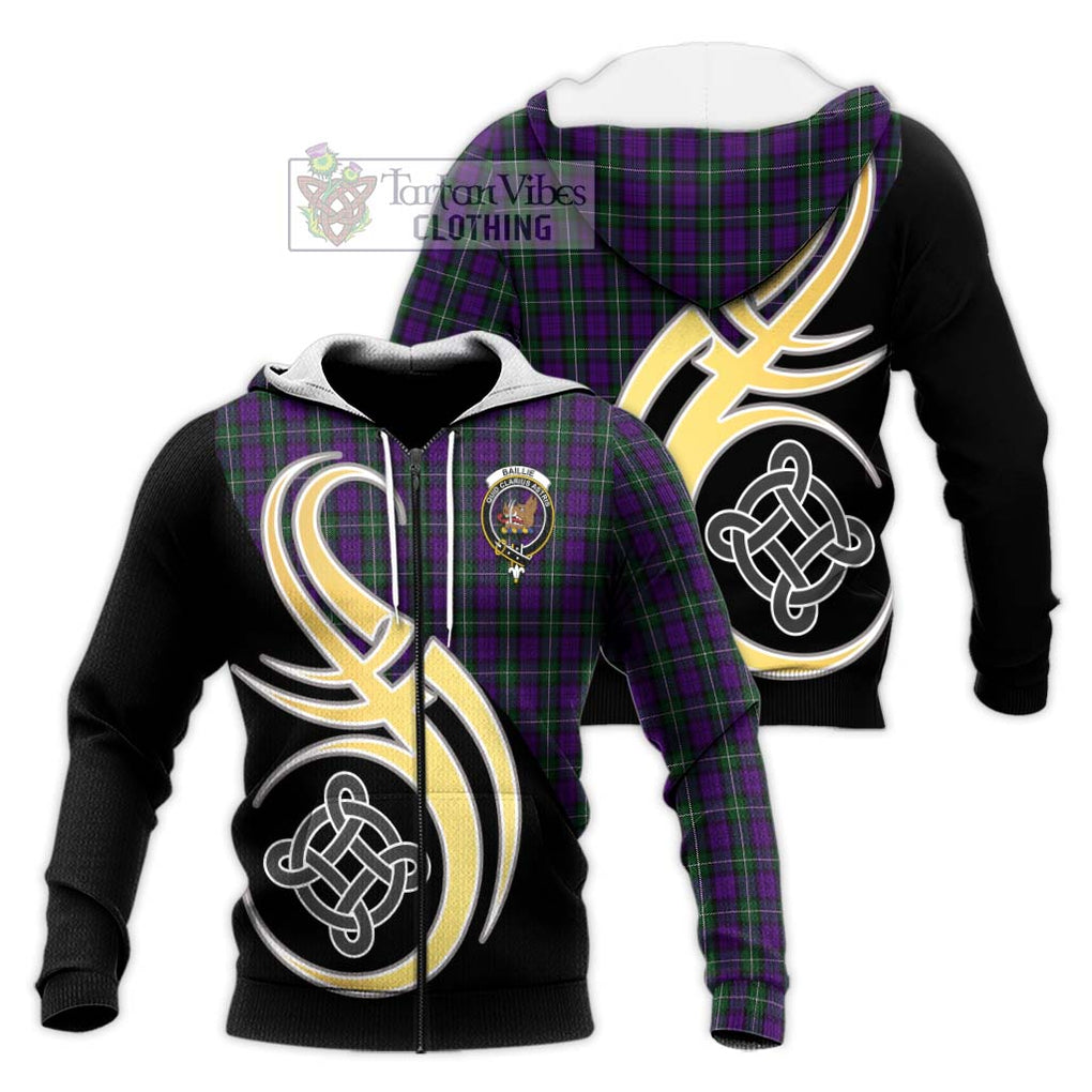 Baillie Highland Society Tartan Knitted Hoodie with Family Crest and Celtic Symbol Style Unisex Knitted Zip Hoodie - Tartan Vibes Clothing