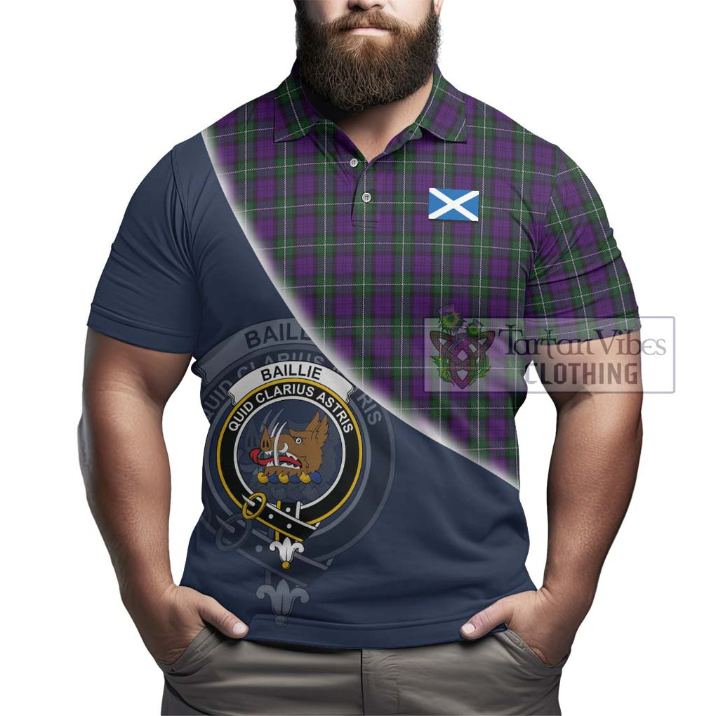 Baillie Highland Society Tartan Polo Shirt with Personalised National Flag and Family Crest Half Style - Tartanvibesclothing Shop