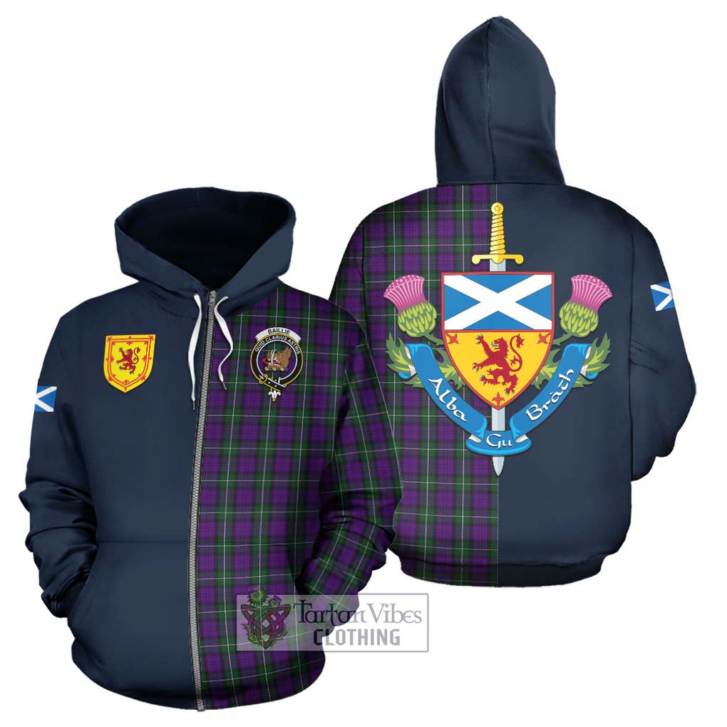 Tartan Vibes Clothing Baillie Highland Society Tartan Hoodie with Scottish Lion Royal Arm Half Style