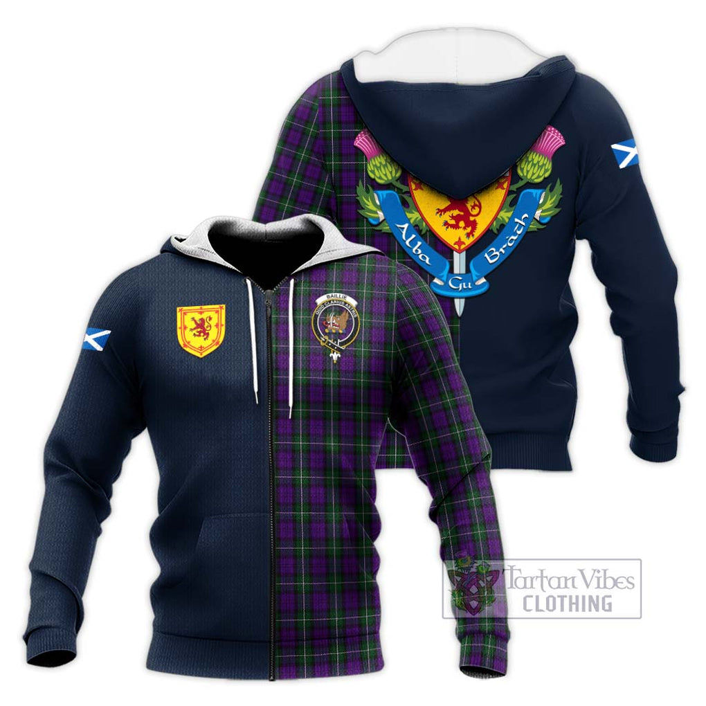 Tartan Vibes Clothing Baillie Highland Society Tartan Knitted Hoodie with Scottish Lion Royal Arm Half Style