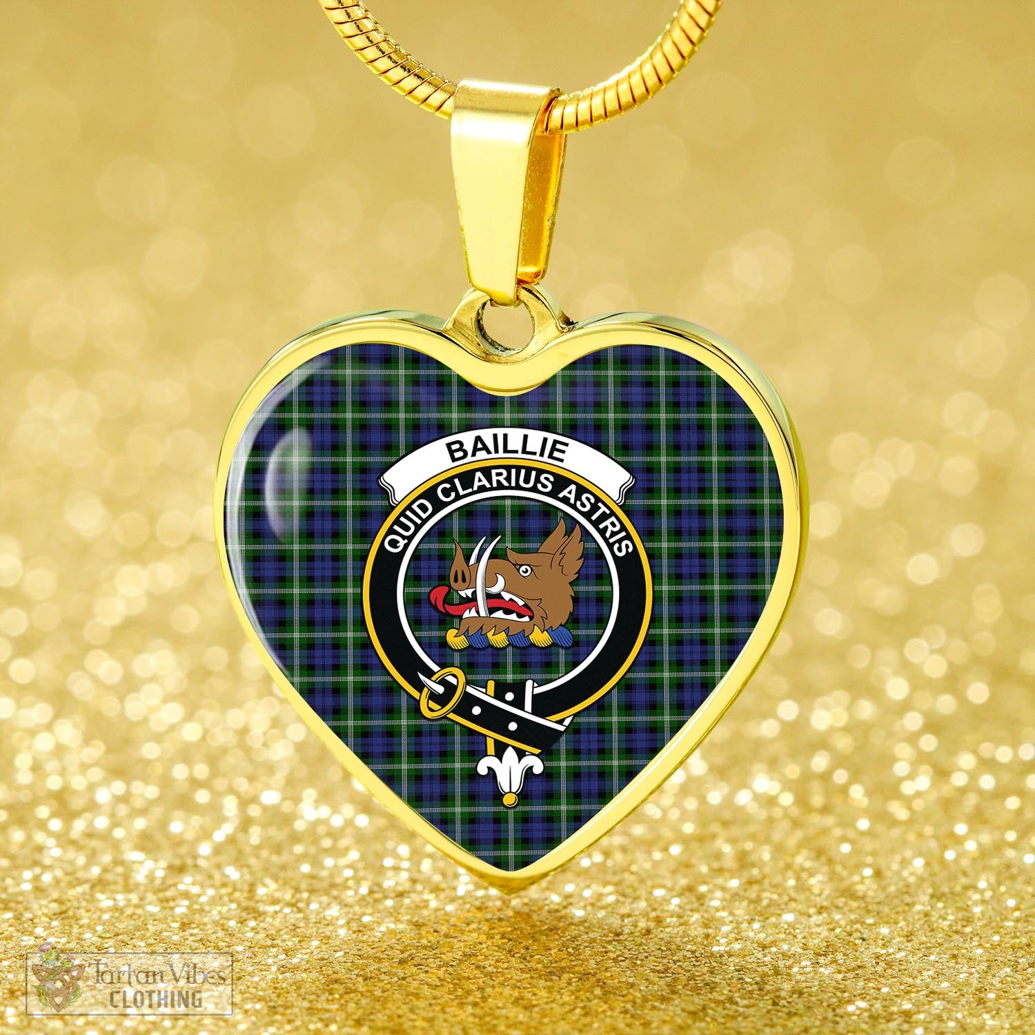 Tartan Vibes Clothing Baillie Modern Tartan Heart Necklace with Family Crest