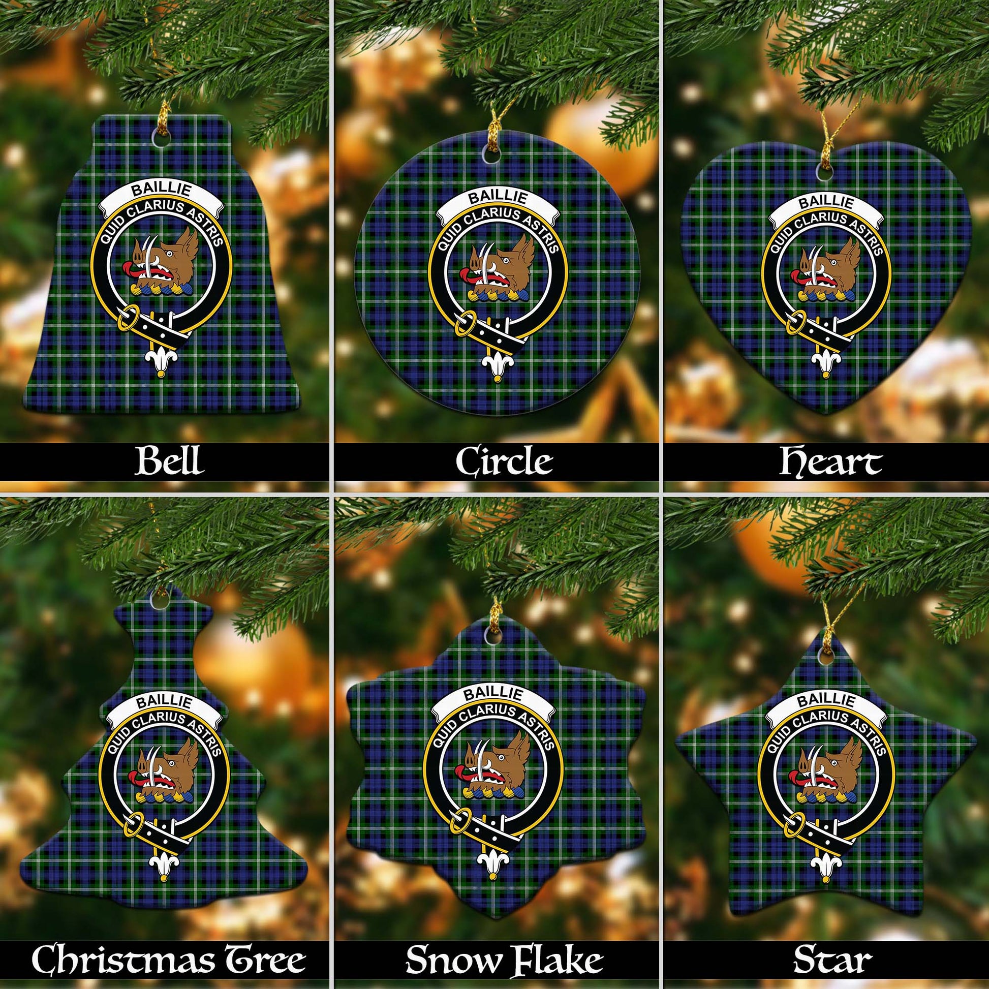 Baillie Modern Tartan Christmas Ornaments with Family Crest Ceramic Bell Pack 1: ornament * 1 piece - Tartanvibesclothing