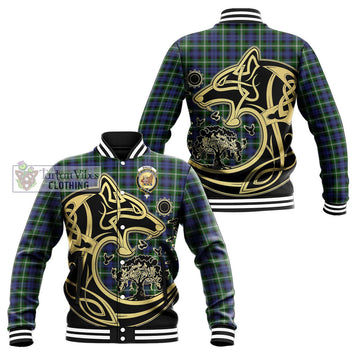 Baillie (Bailey) Tartan Baseball Jacket with Family Crest Celtic Wolf Style