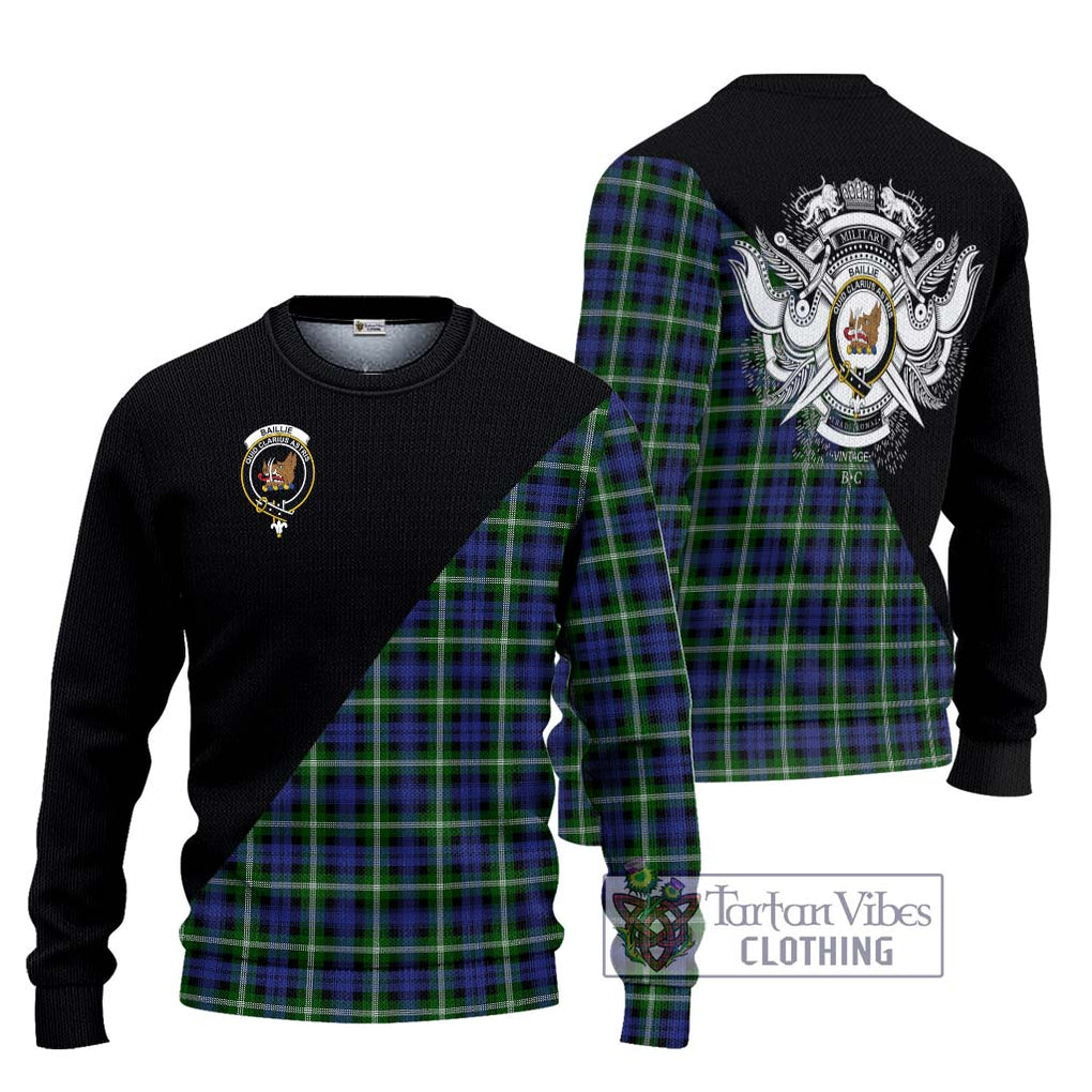 Baillie (Bailey) Tartan Knitted Sweater with Family Crest and Military Logo Style Unisex - Tartanvibesclothing Shop