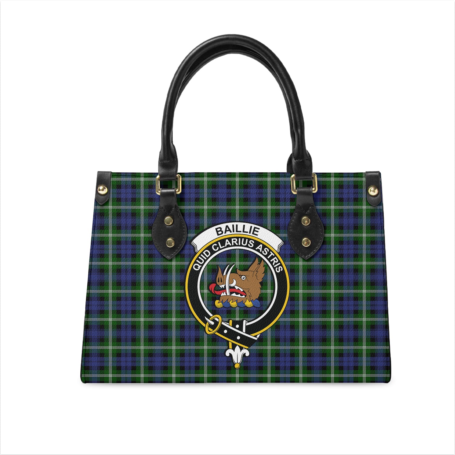 Baillie Modern Tartan Leather Bag with Family Crest One Size 29*11*20 cm - Tartanvibesclothing