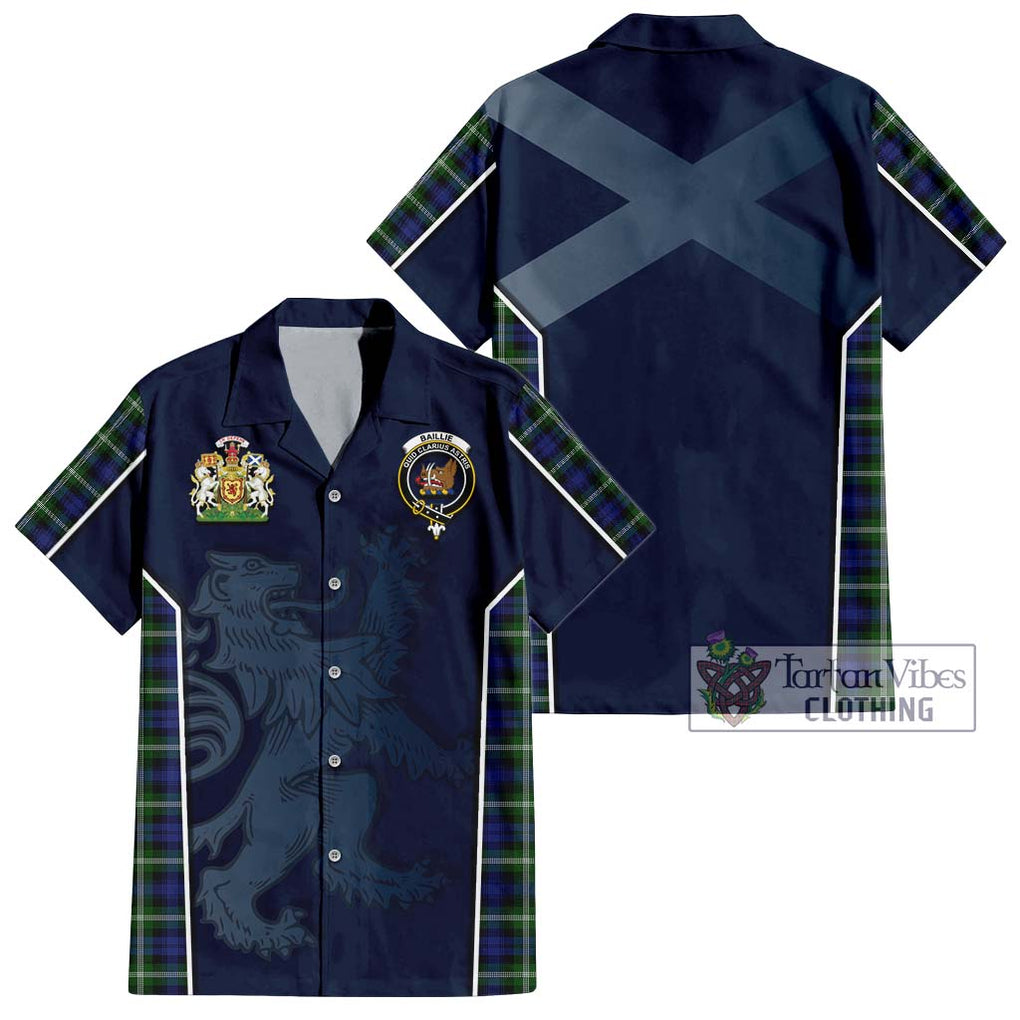 Baillie (Bailey) Tartan Short Sleeve Button Shirt with Family Crest and Lion Rampant Vibes Sport Style Kid - Tartan Vibes Clothing