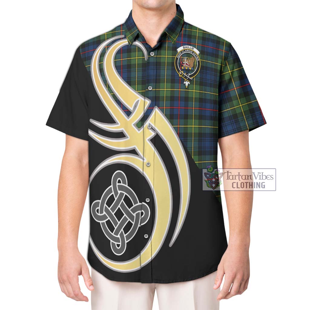 Baillie (Bailey) Tartan Short Sleeve Button Shirt with Family Crest and Celtic Symbol Style Kid - Tartan Vibes Clothing