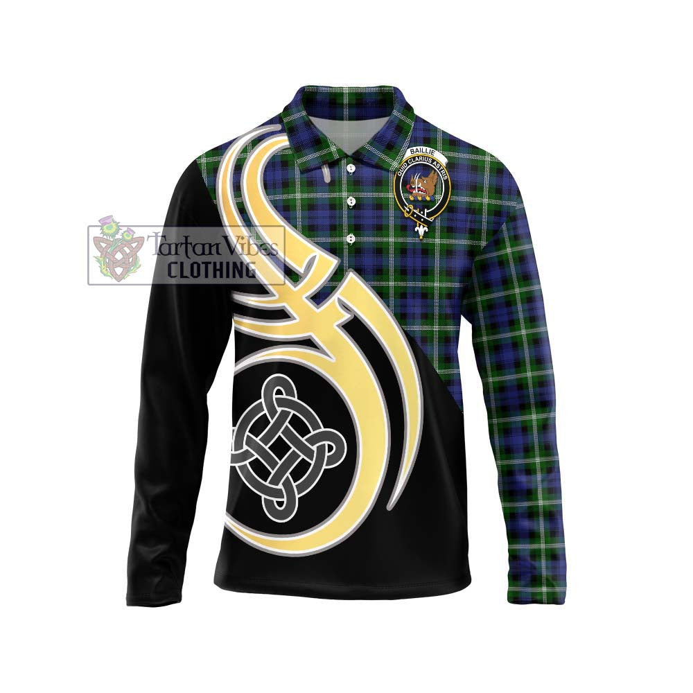 Baillie (Bailey) Tartan Long Sleeve Polo Shirt with Family Crest and Celtic Symbol Style Unisex - Tartan Vibes Clothing