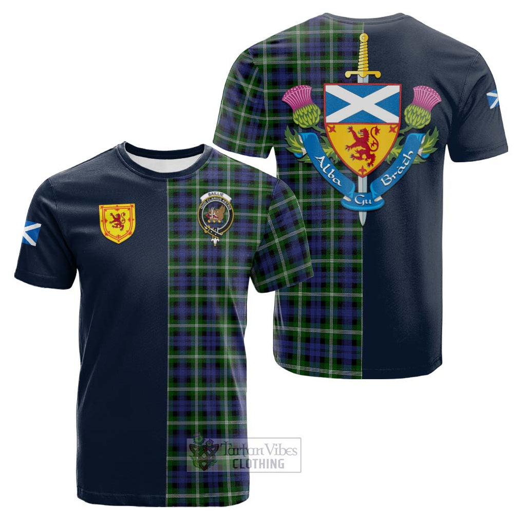 Tartan Vibes Clothing Baillie Modern Tartan Cotton T-shirt with Scottish Lion Royal Arm Half Style