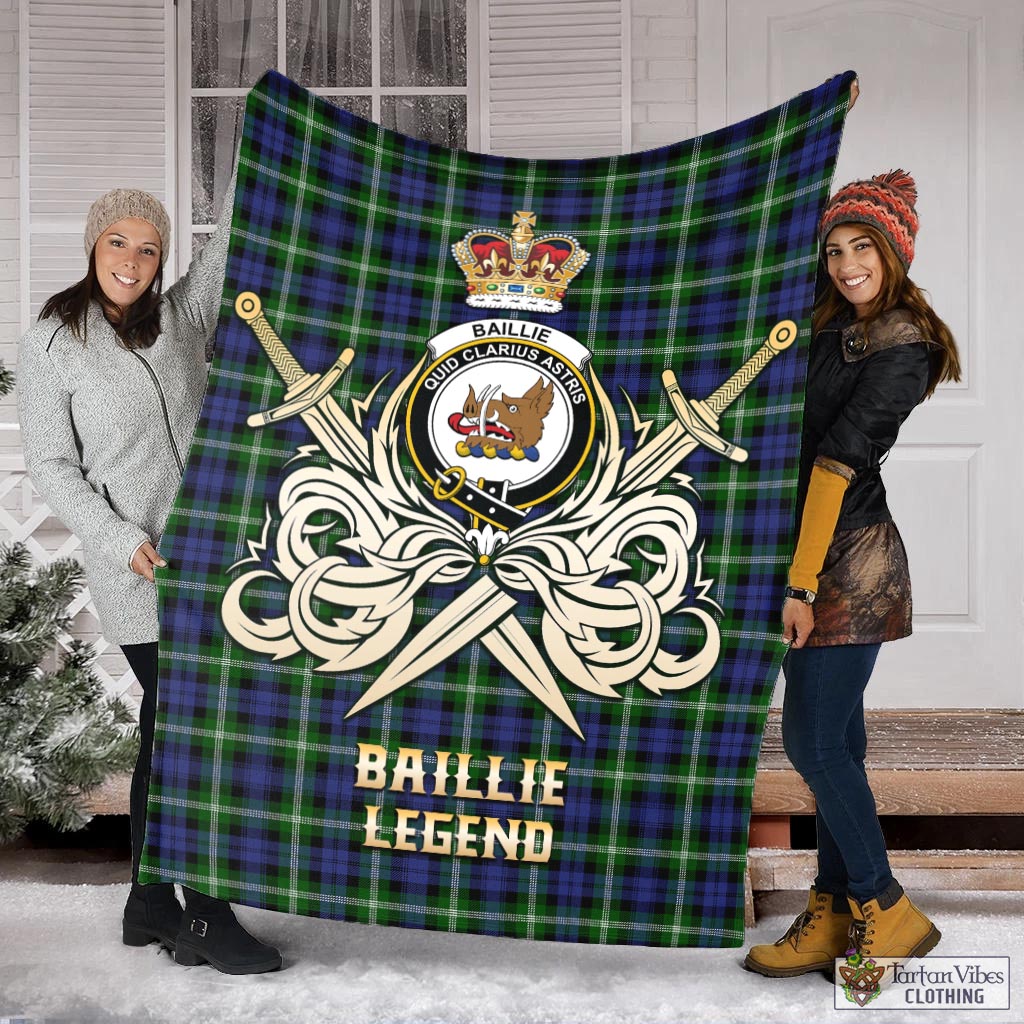 Tartan Vibes Clothing Baillie Modern Tartan Blanket with Clan Crest and the Golden Sword of Courageous Legacy