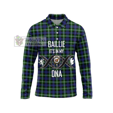 Baillie (Bailey) Tartan Long Sleeve Polo Shirt with Family Crest DNA In Me Style