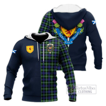 Baillie (Bailey) Tartan Knitted Hoodie Alba with Scottish Lion Royal Arm Half Style