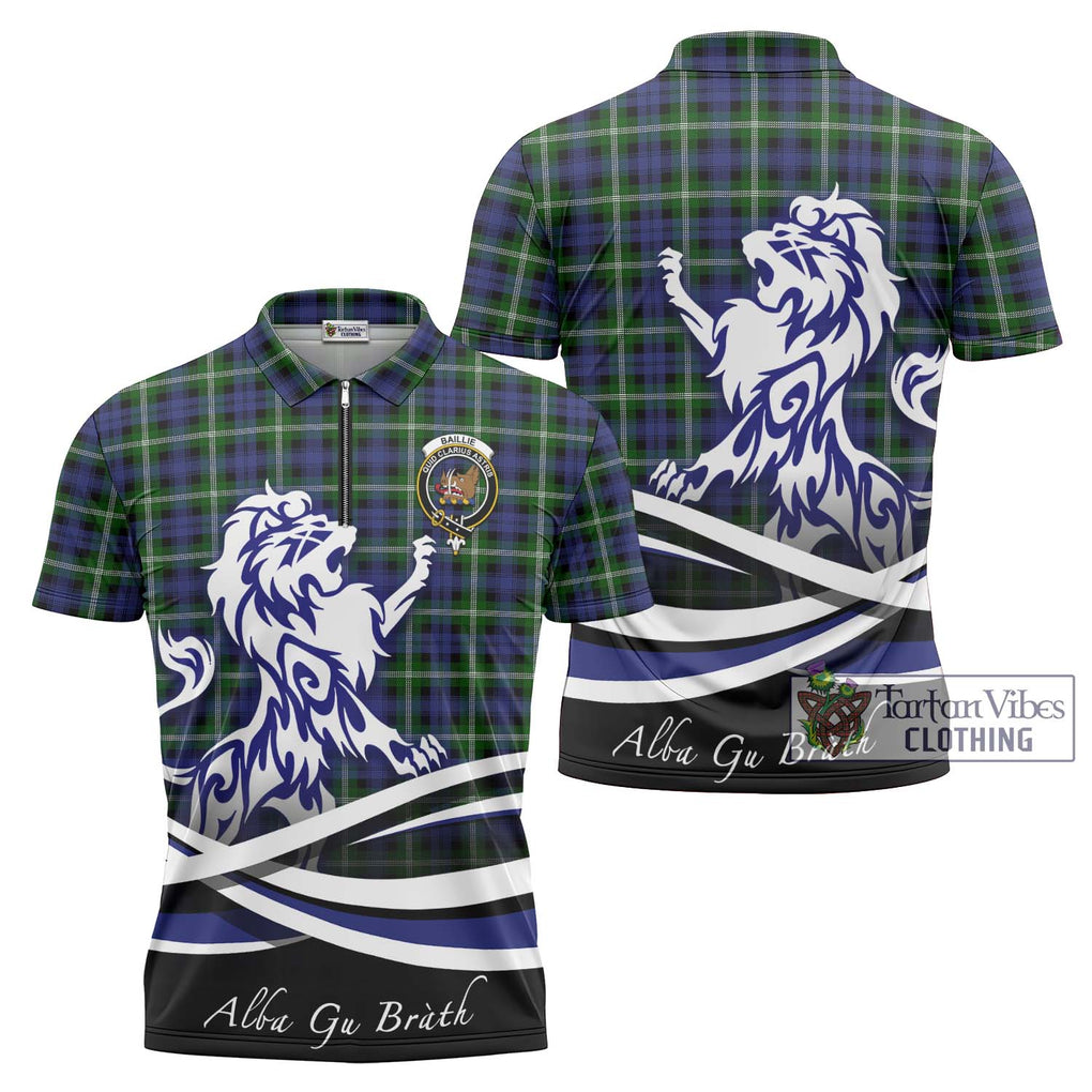 Baillie (Bailey) Tartan Zipper Polo Shirt with Alba Gu Brath Regal Lion Emblem Unisex - Tartanvibesclothing Shop