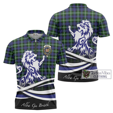 Baillie (Bailey) Tartan Zipper Polo Shirt with Alba Gu Brath Regal Lion Emblem