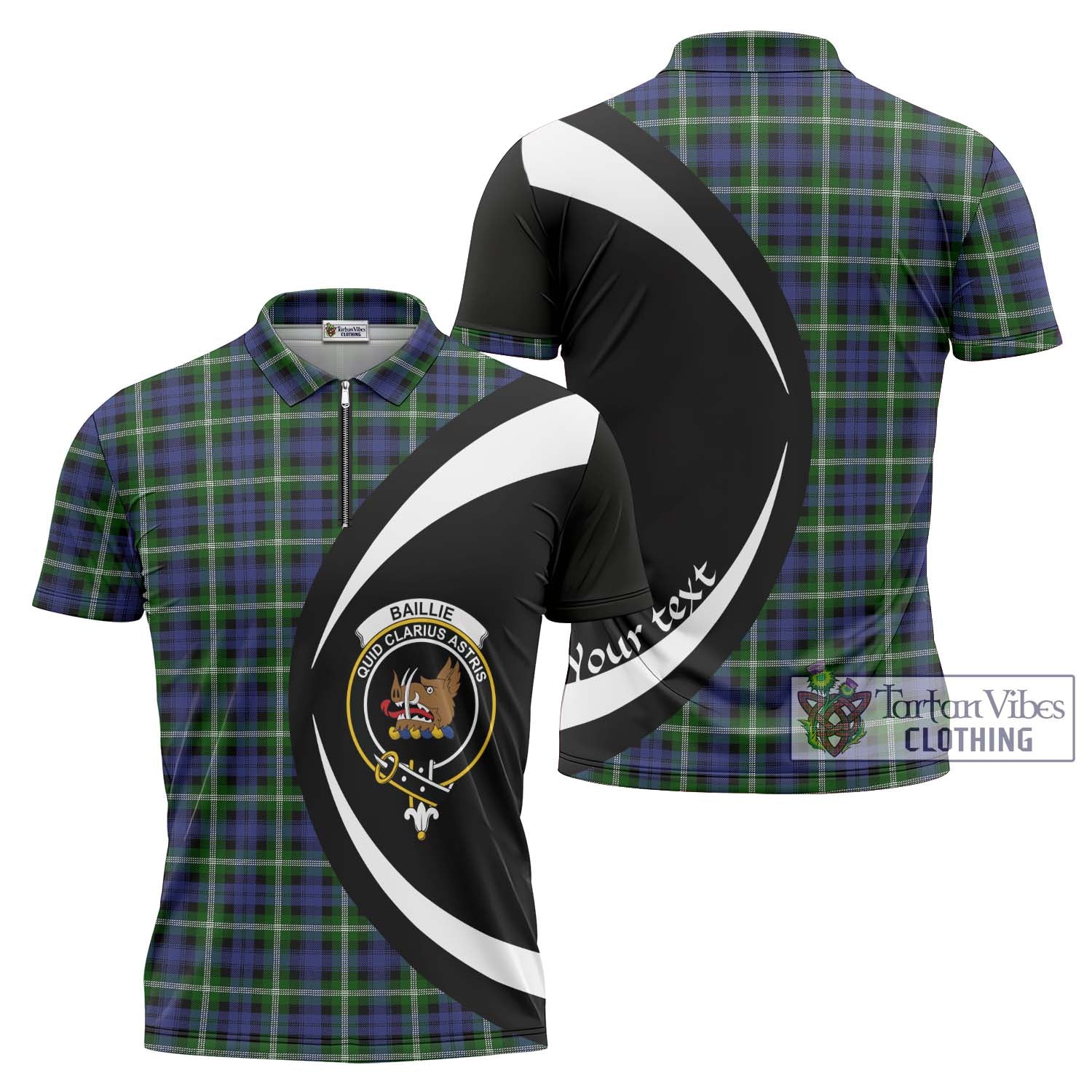 Tartan Vibes Clothing Baillie Modern Tartan Zipper Polo Shirt with Family Crest Circle Style