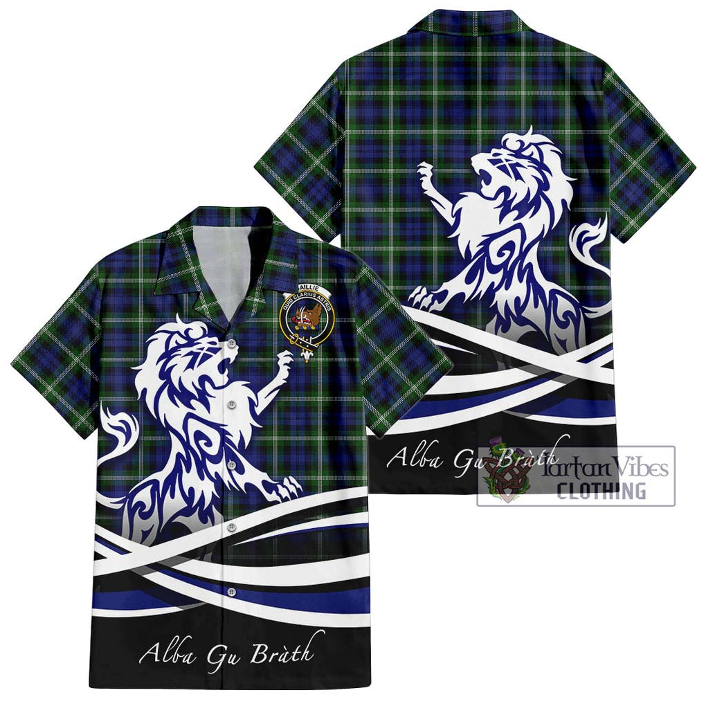 Baillie (Bailey) Tartan Short Sleeve Button Shirt with Alba Gu Brath Regal Lion Emblem Kid - Tartanvibesclothing Shop