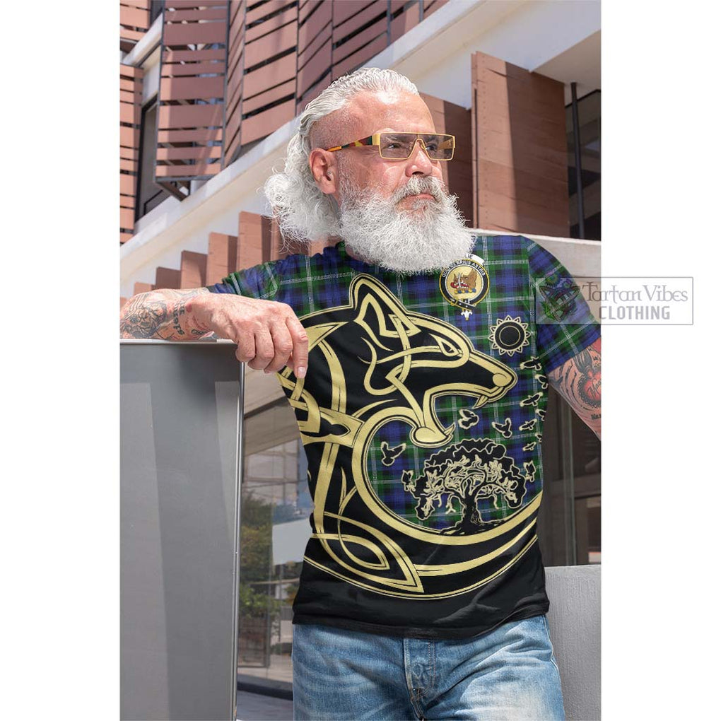 Tartan Vibes Clothing Baillie Modern Tartan Cotton T-shirt with Family Crest Celtic Wolf Style