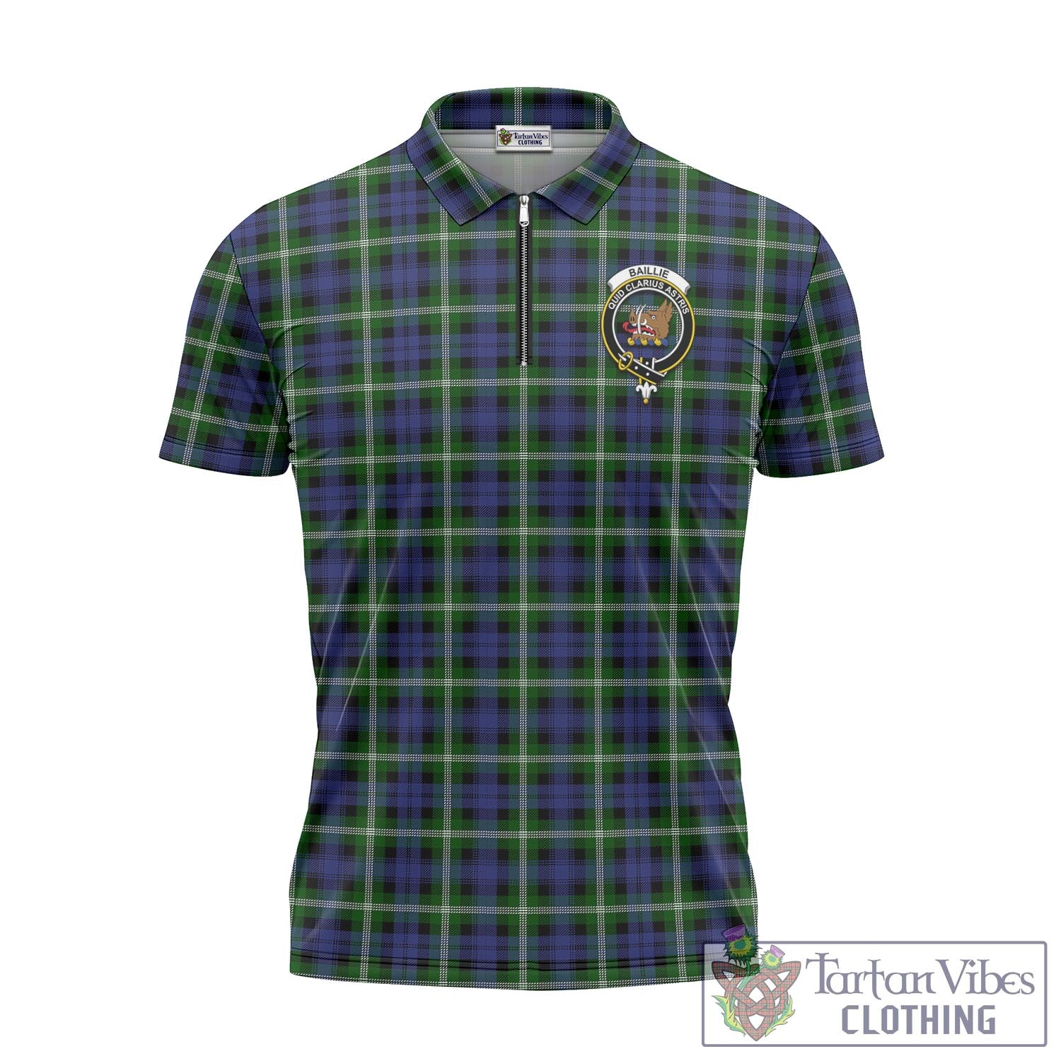 Tartan Vibes Clothing Baillie Modern Tartan Zipper Polo Shirt with Family Crest