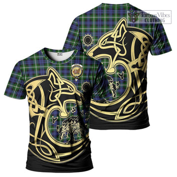 Baillie (Bailey) Tartan T-Shirt with Family Crest Celtic Wolf Style