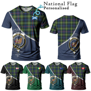 Baillie (Bailey) Tartan T-Shirt with Personalised National Flag and Family Crest Half Style