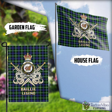 Baillie (Bailey) Tartan Flag with Clan Crest and the Golden Sword of Courageous Legacy