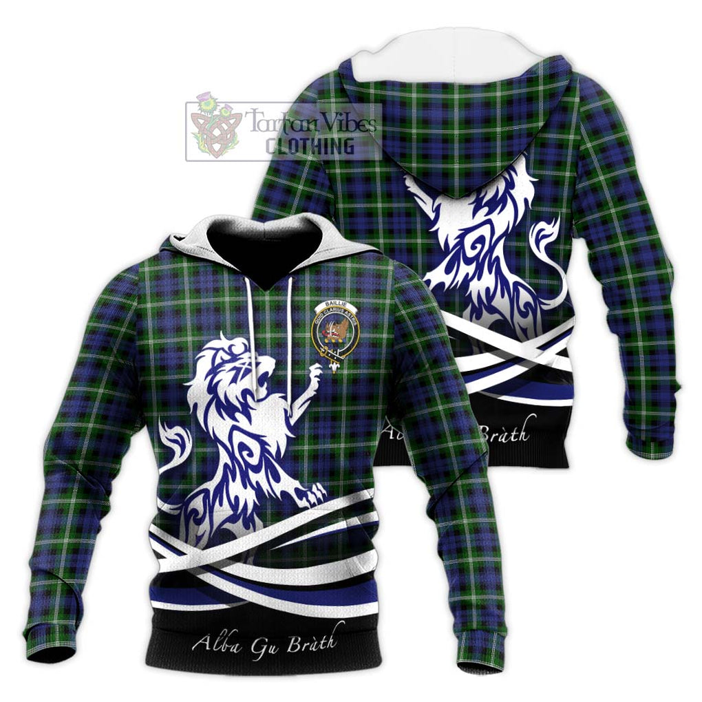 Baillie (Bailey) Tartan Knitted Hoodie with Alba Gu Brath Regal Lion Emblem Unisex Knitted Pullover Hoodie - Tartanvibesclothing Shop