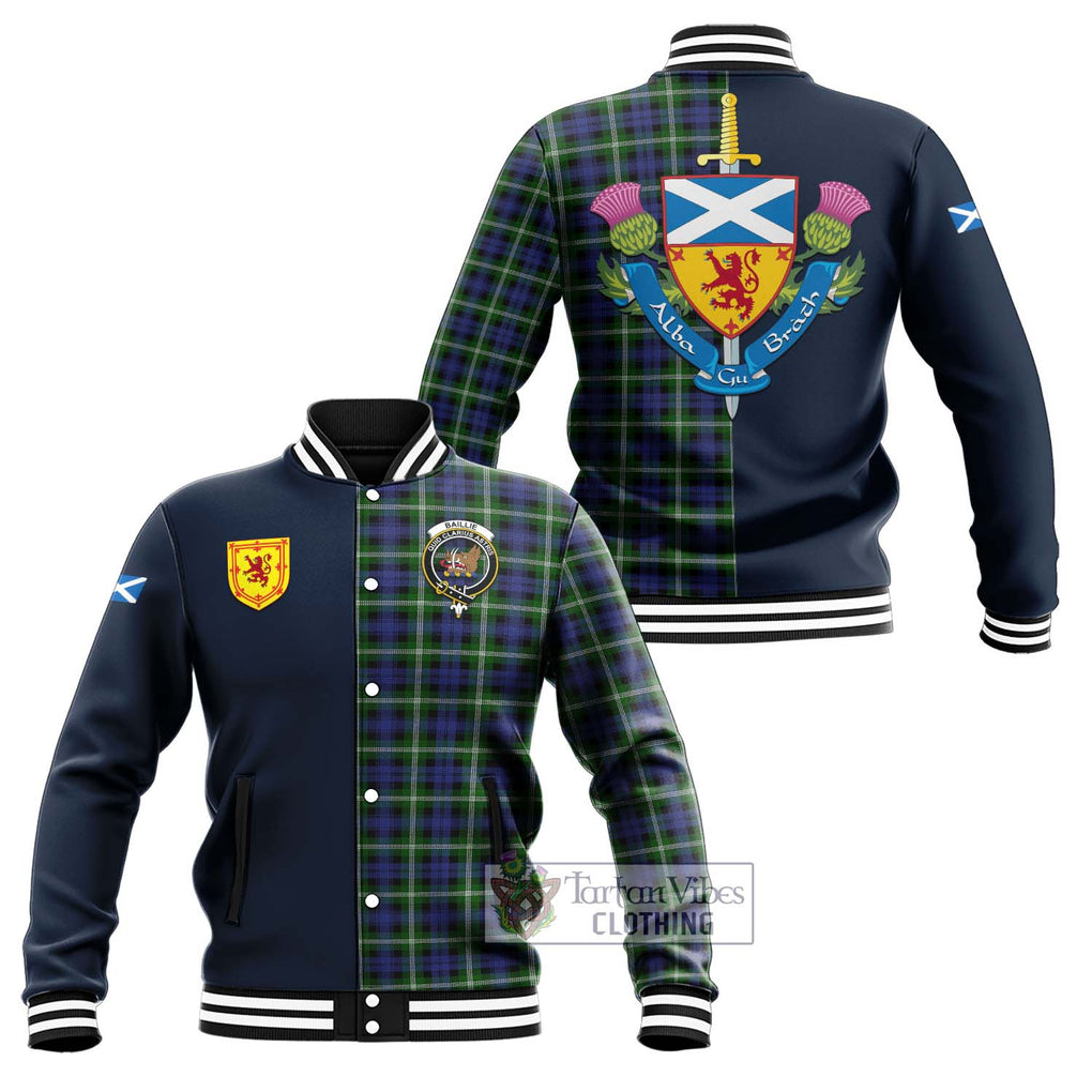 Tartan Vibes Clothing Baillie Modern Tartan Baseball Jacket with Scottish Lion Royal Arm Half Style